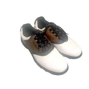 FootJoy GreenJoys Men’s Size 9.5M Golf Shoes Flex Zone White Brown Soft Spikes